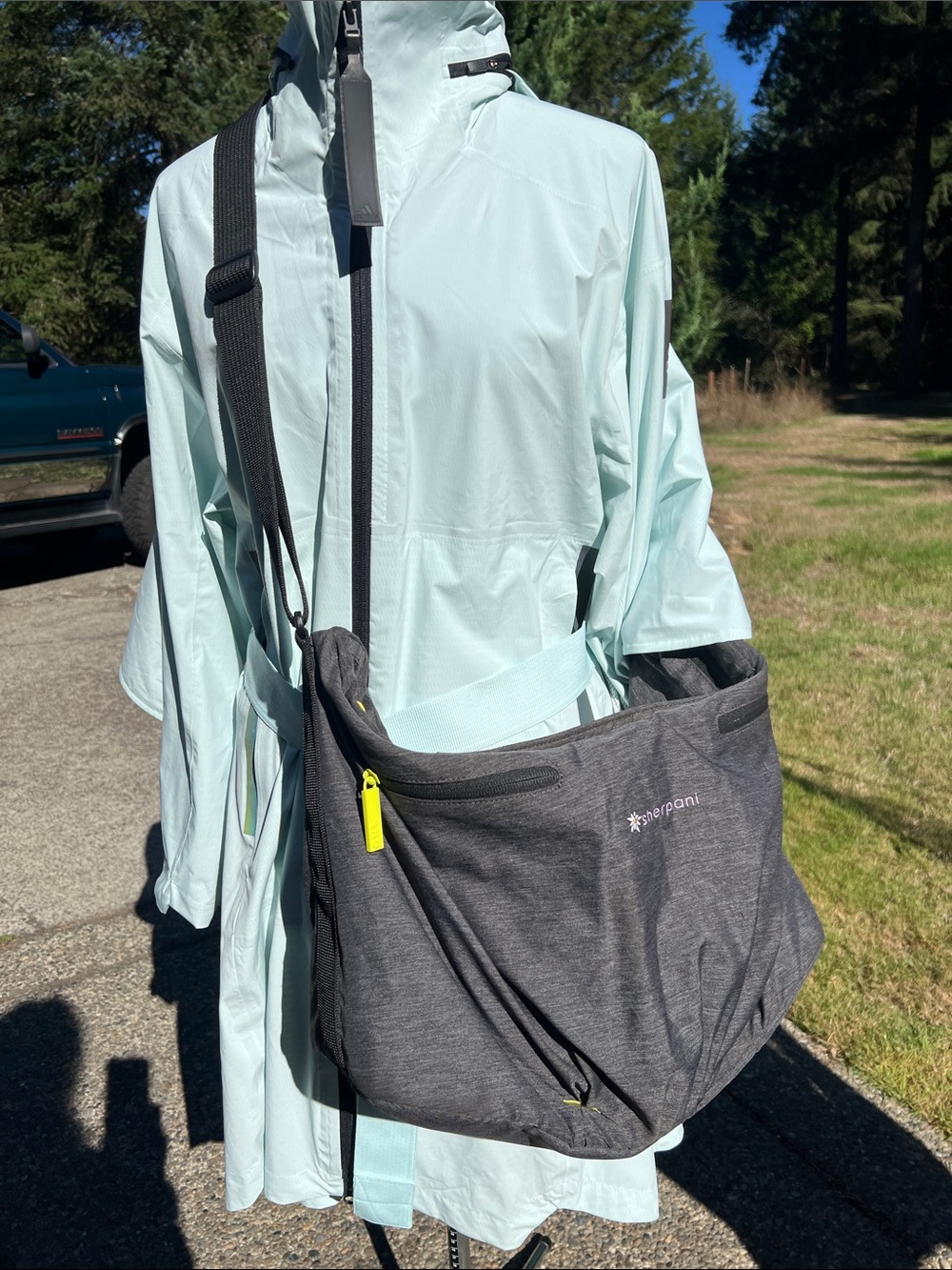 Sherpani Charcoal Crossbody Travel Bag with Neon Yellow Accents * bag only